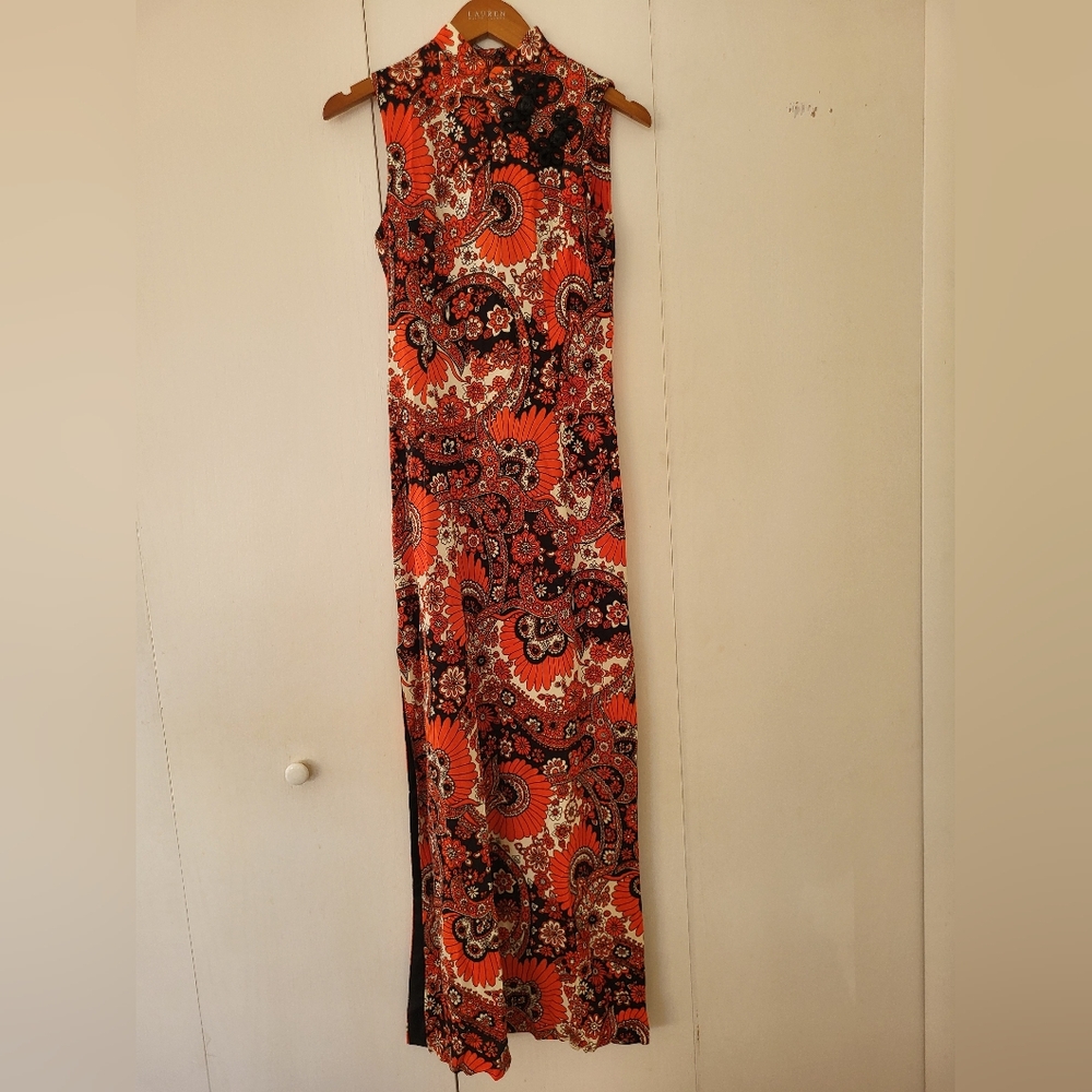Floral Orange and Red Paisley Maxi Dress Sz 11
